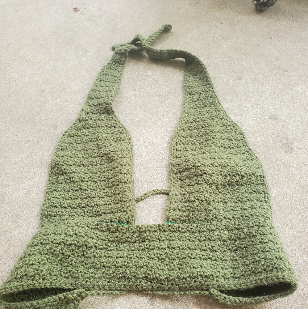 Crochet Handmade Green Halter Crop Top! Like New!